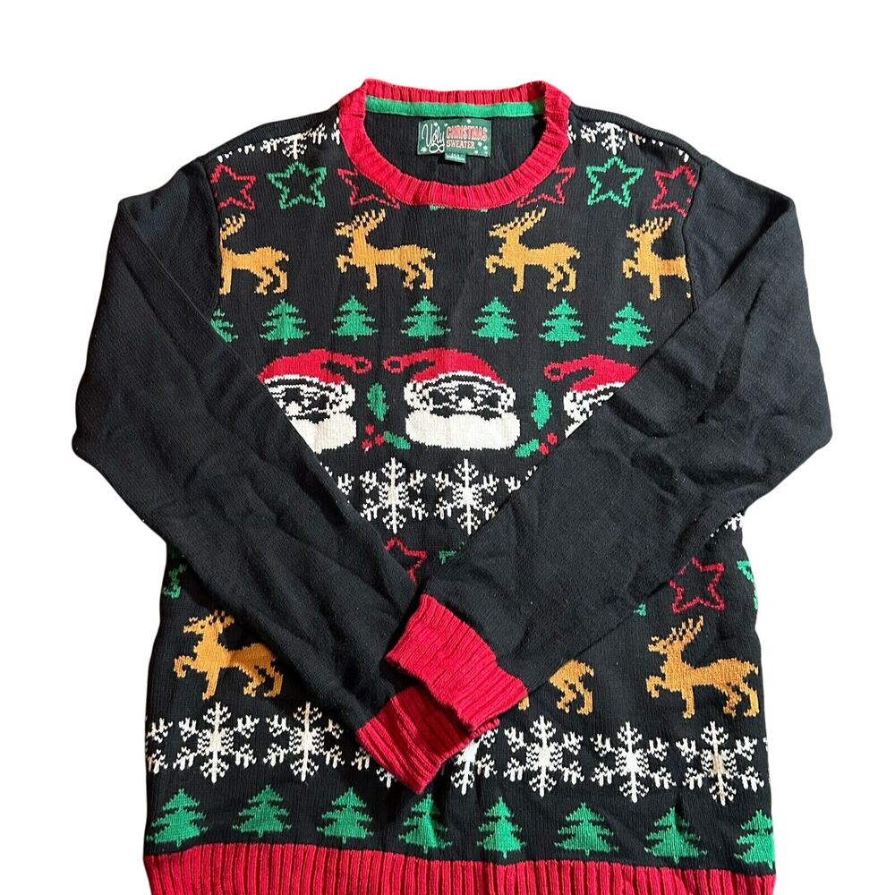 Ugly Christmas Sweater Adult Large Long Sleeve Pullover Santa Reindeers Stars